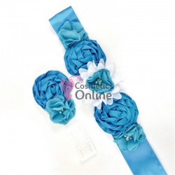 Brau din satin Hand Made Luxury BLT052II Albastru cu cristale aplicate pentru rochie de ocazie + 1 Jartea